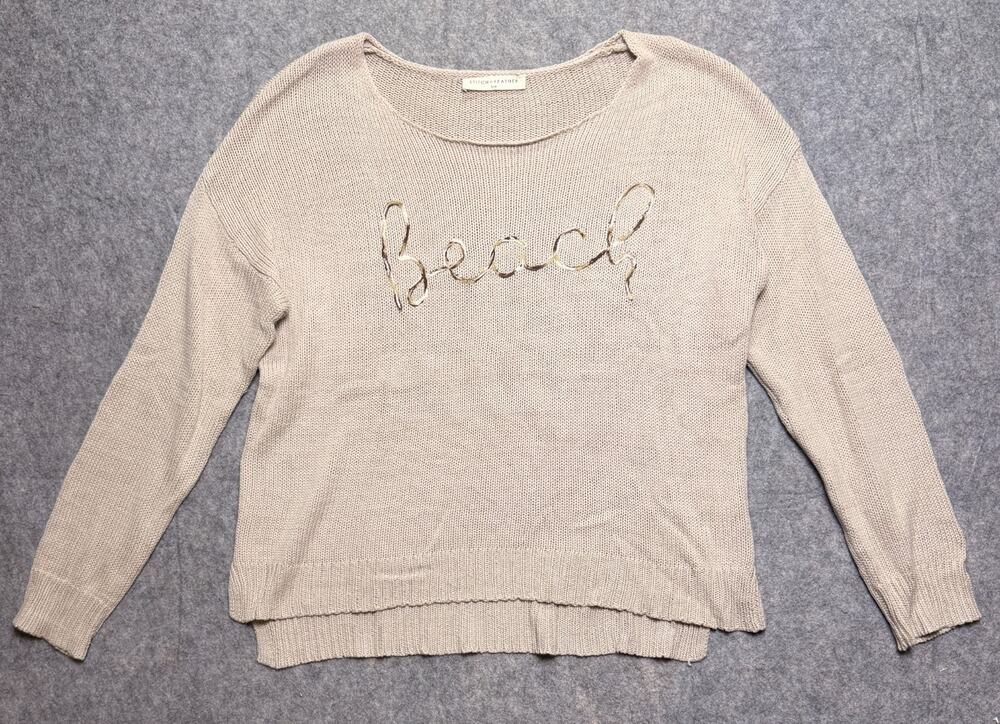 Stitch + Feather Womens S/M Beach Embroidered Knit Sweater Coastal Oversized